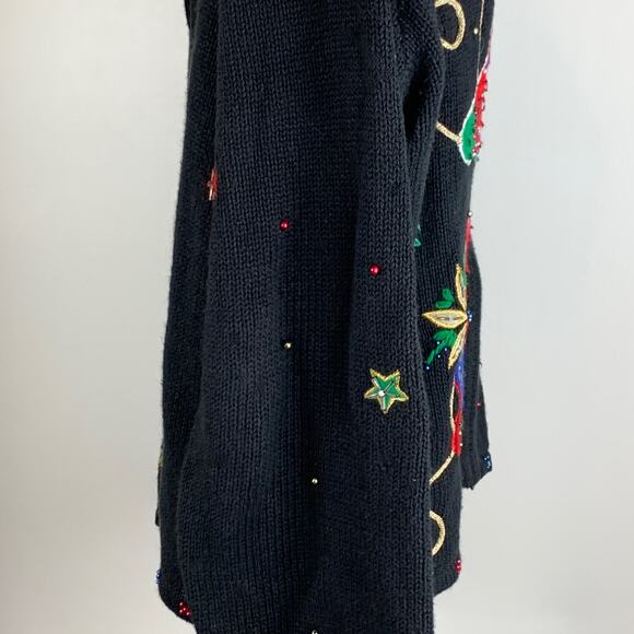 Designer Studio L Black Christmas Cardigan Pretty Sweater Zips - Picture 10 of 13